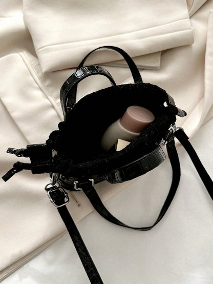 Crocodile Embossed Bucket Bag Mini Drawstring Design Funky