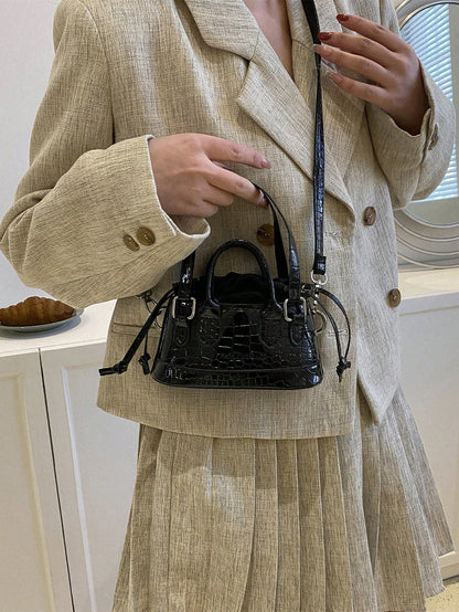 Crocodile Embossed Bucket Bag Mini Drawstring Design Funky