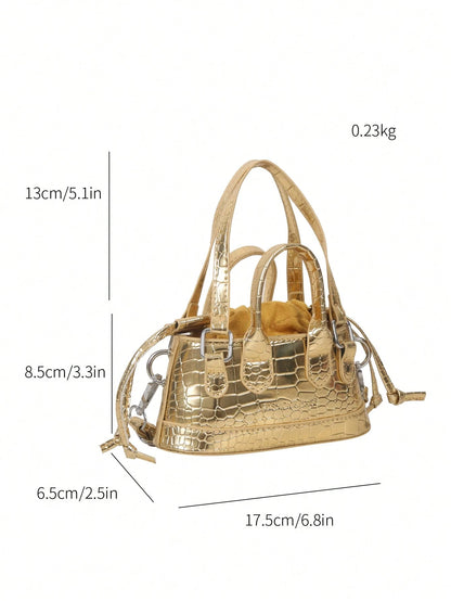 Crocodile Embossed Bucket Bag Mini Drawstring Design Funky