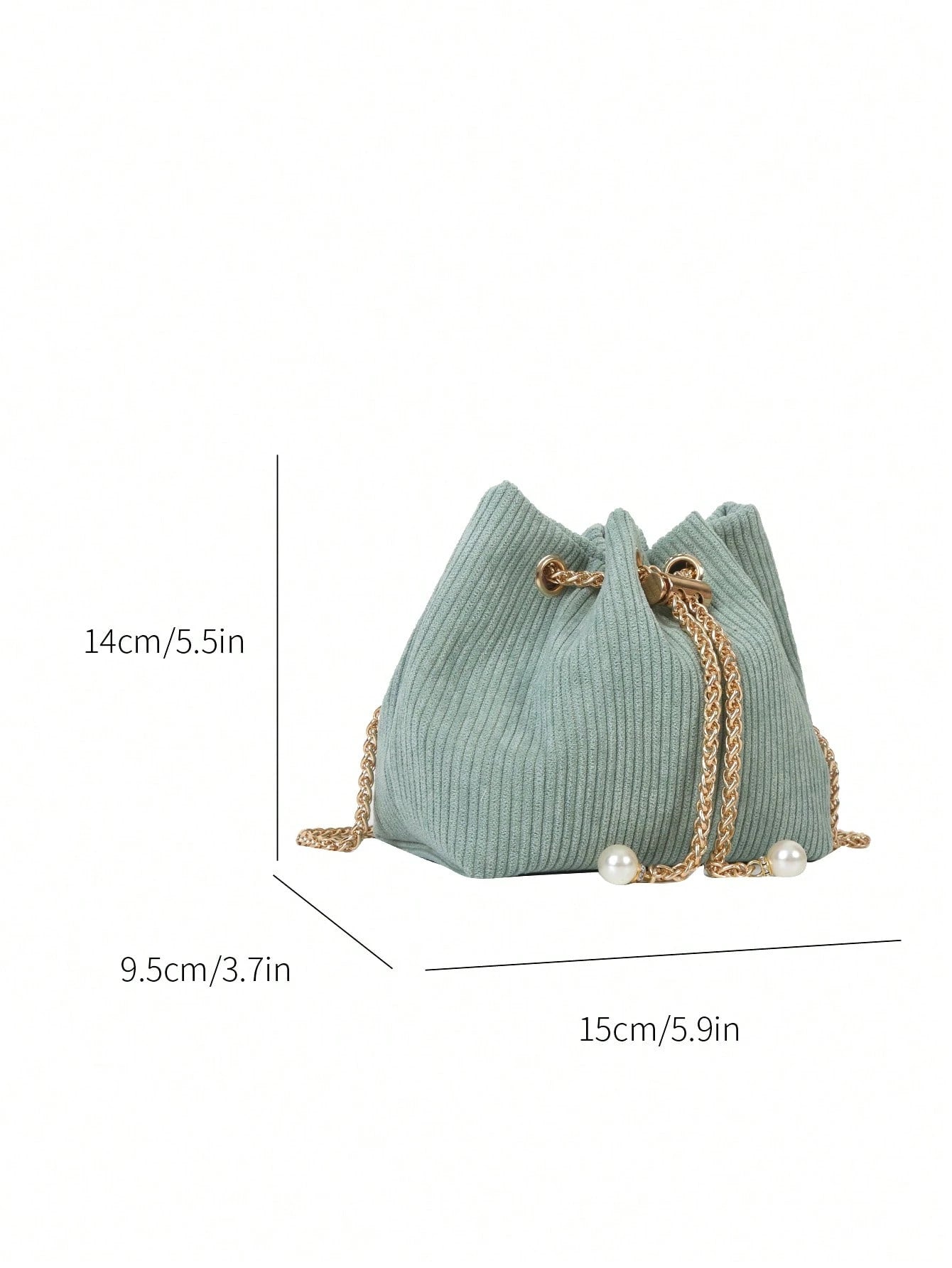Fashion Solid Color Hollow Out Woven Chain Drawstring Mini Crossbody Bucket Bag