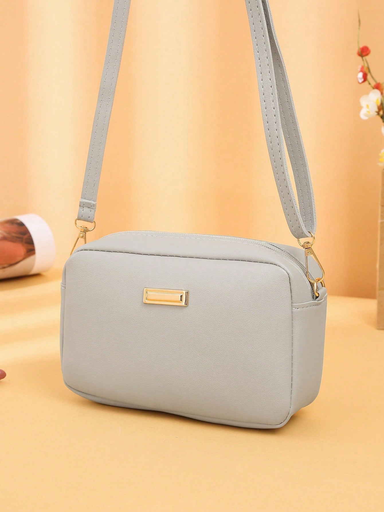 Mini Minimalist Square Bag Metal Decor Zipper