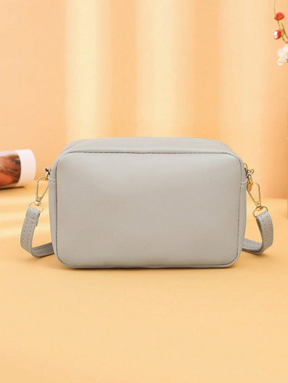 Mini Minimalist Square Bag Metal Decor Zipper