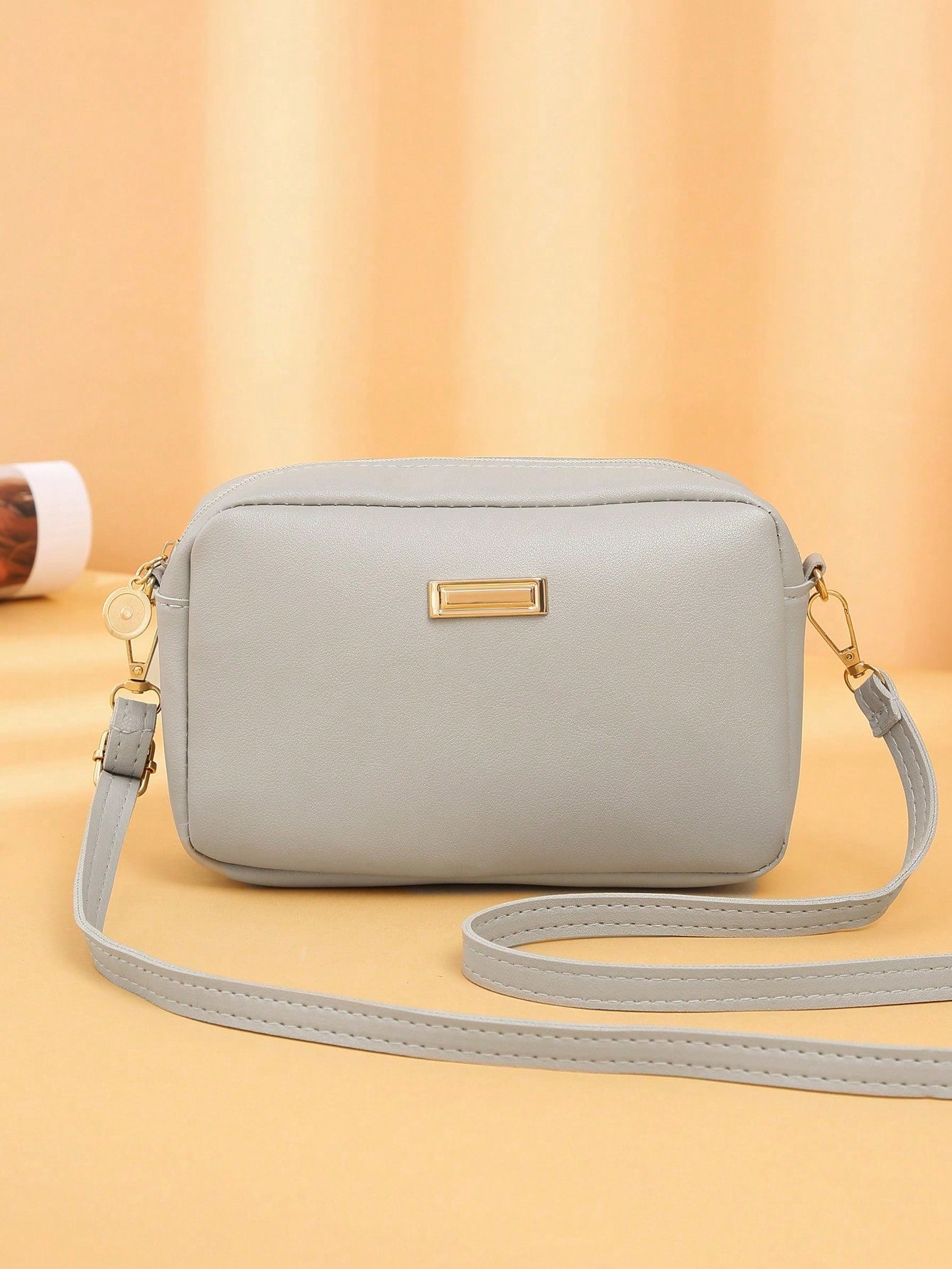 Mini Minimalist Square Bag Metal Decor Zipper