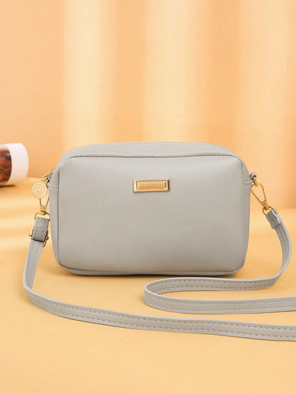 Mini Minimalist Square Bag Metal Decor Zipper