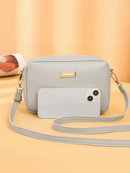 Mini Minimalist Square Bag Metal Decor Zipper