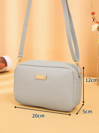 Mini Minimalist Square Bag Metal Decor Zipper