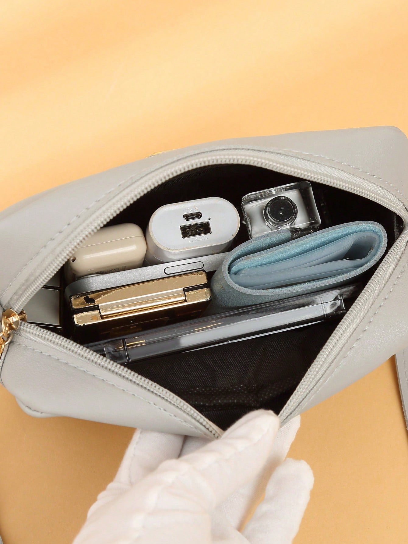 Mini Minimalist Square Bag Metal Decor Zipper