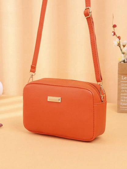 Mini Minimalist Square Bag Metal Decor Zipper