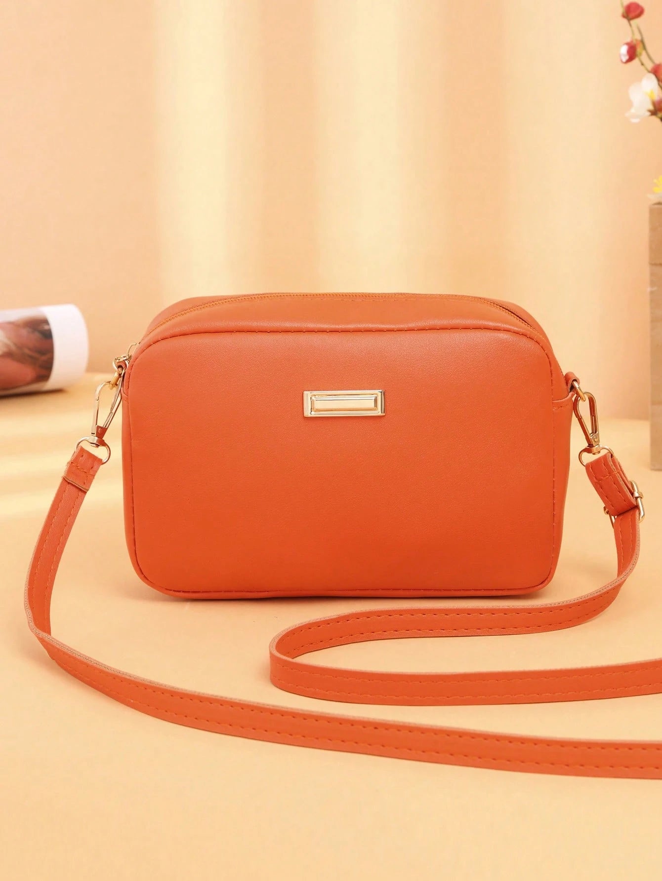 Mini Minimalist Square Bag Metal Decor Zipper