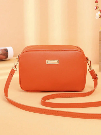 Mini Minimalist Square Bag Metal Decor Zipper