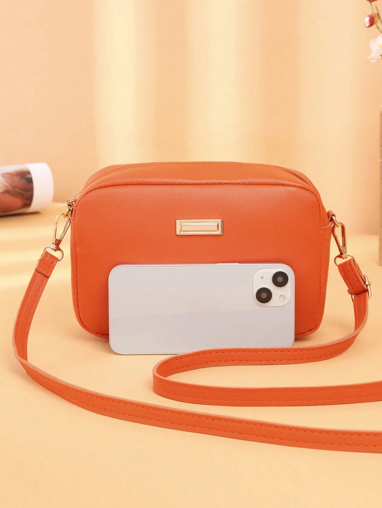 Mini Minimalist Square Bag Metal Decor Zipper