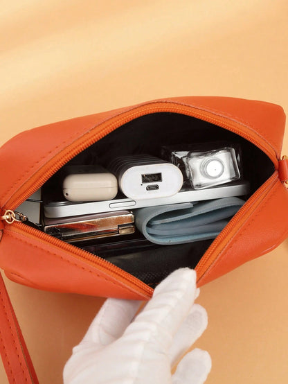 Mini Minimalist Square Bag Metal Decor Zipper