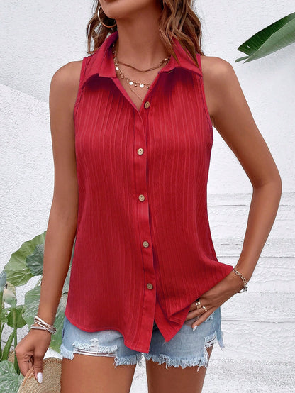 EMERY ROSE Sleeveless Button-Up Minimalist Casual Blouse Women Shirt