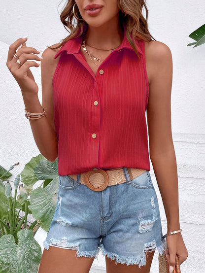 EMERY ROSE Sleeveless Button-Up Minimalist Casual Blouse Women Shirt