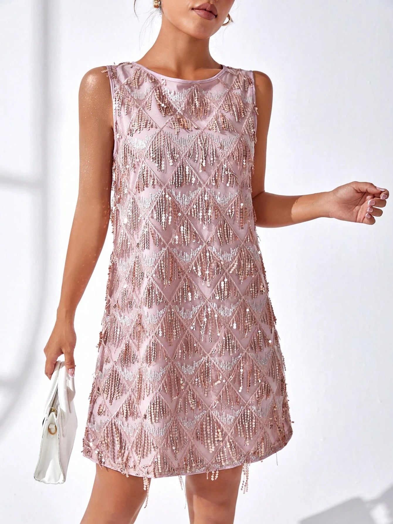 SHEIN BAE Contrast Sequin Fringe Tank Dress