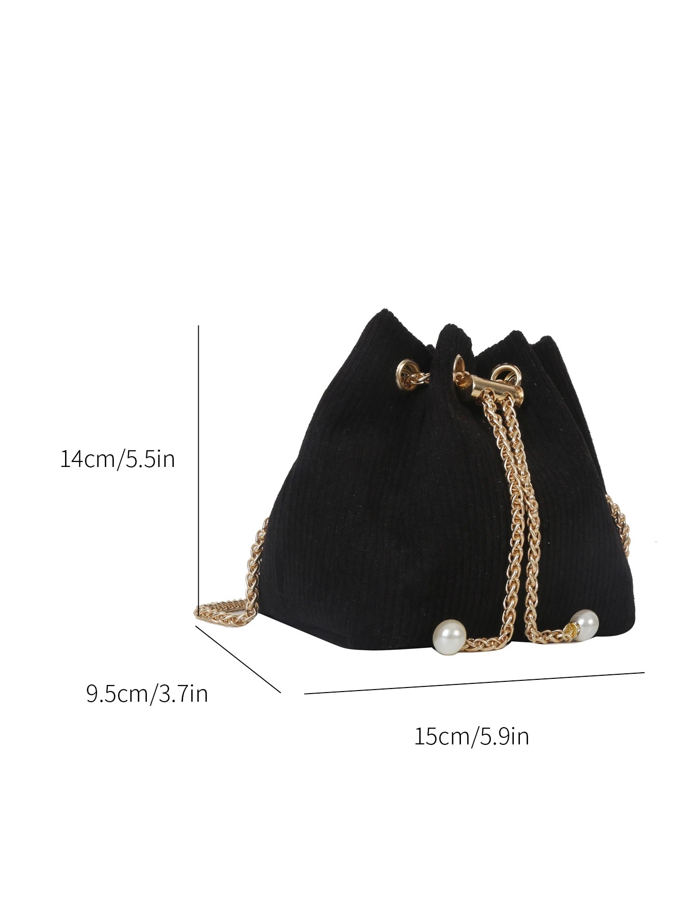Fashion Solid Color Hollow Out Woven Chain Drawstring Mini Crossbody Bucket Bag