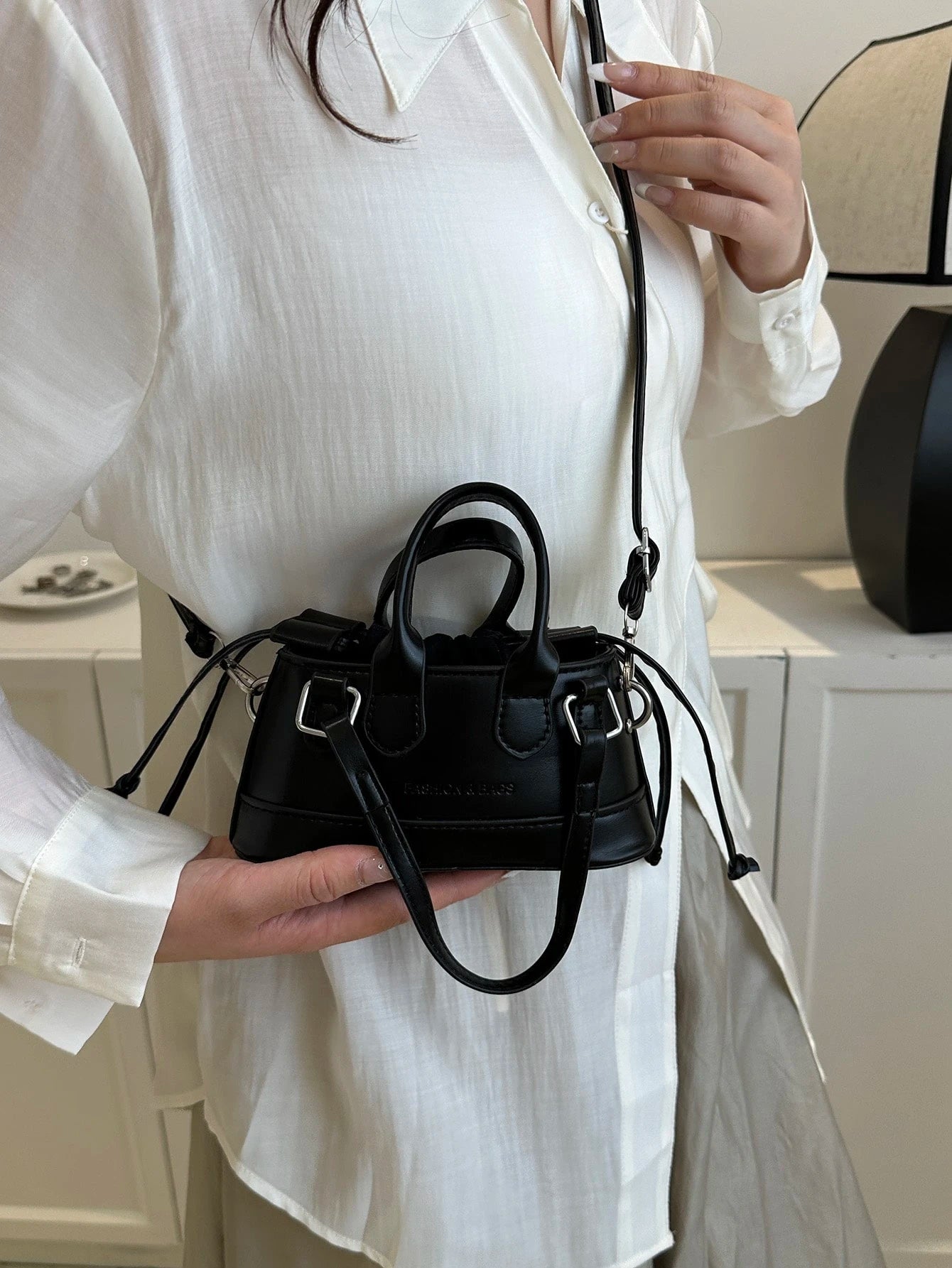 Crocodile Embossed Bucket Bag Mini Drawstring Design Funky