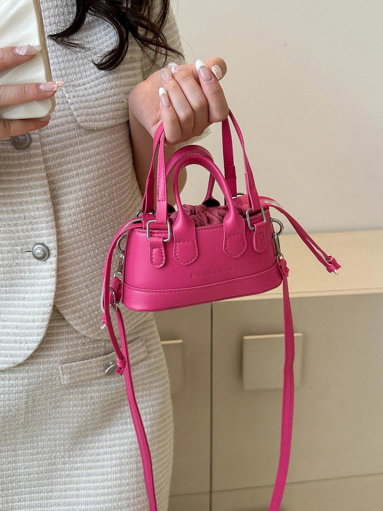 Crocodile Embossed Bucket Bag Mini Drawstring Design Funky