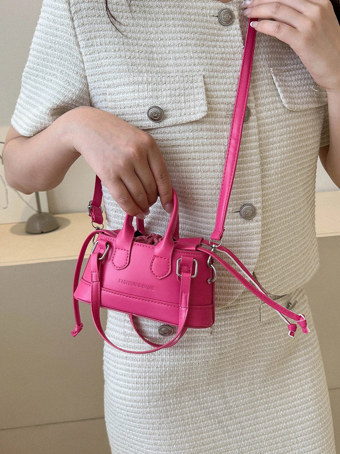 Crocodile Embossed Bucket Bag Mini Drawstring Design Funky