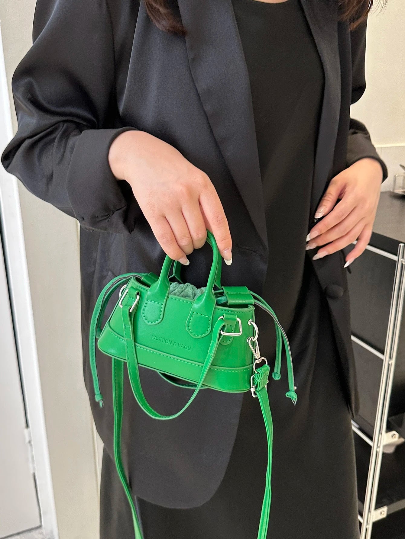 Crocodile Embossed Bucket Bag Mini Drawstring Design Funky