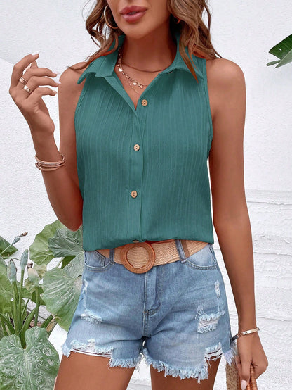 EMERY ROSE Sleeveless Button-Up Minimalist Casual Blouse Women Shirt