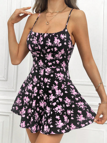 Soleia Women Summer Floral Printed Spaghetti Strap Jumpsuit