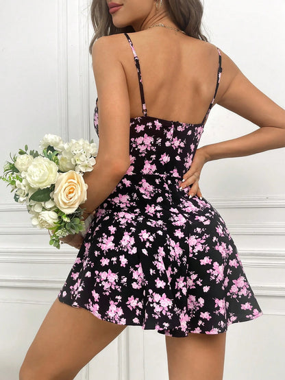 Soleia Women Summer Floral Printed Spaghetti Strap Jumpsuit