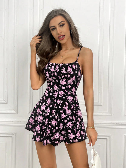 Soleia Women Summer Floral Printed Spaghetti Strap Jumpsuit