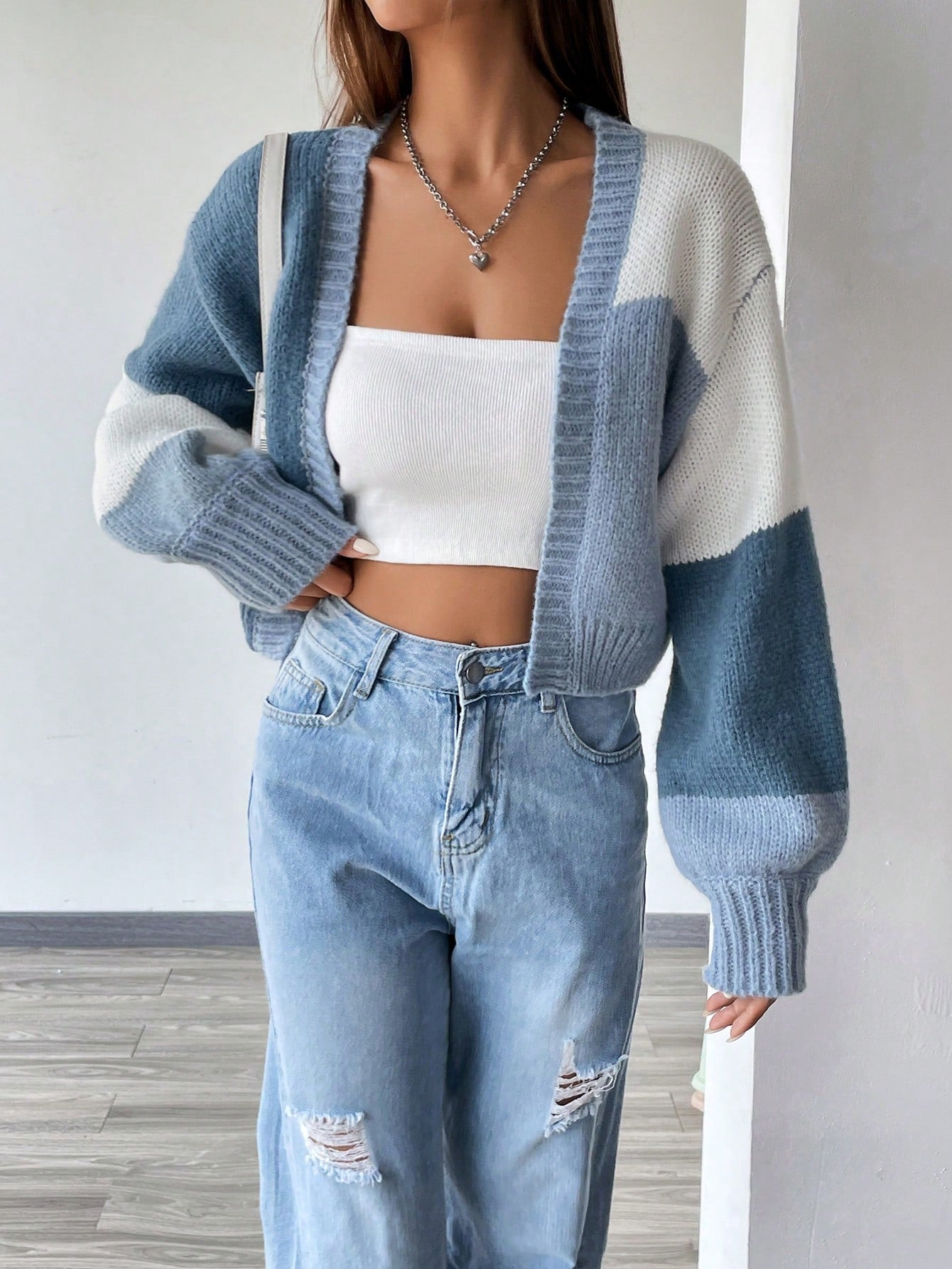 Flirla Colorblock Drop Shoulder Duster Cardigan,Long Sleeve Tops Fall Winter Cloth For Women