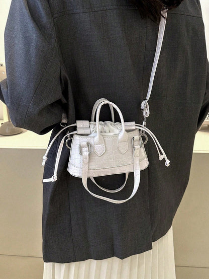 Crocodile Embossed Bucket Bag Mini Drawstring Design Funky