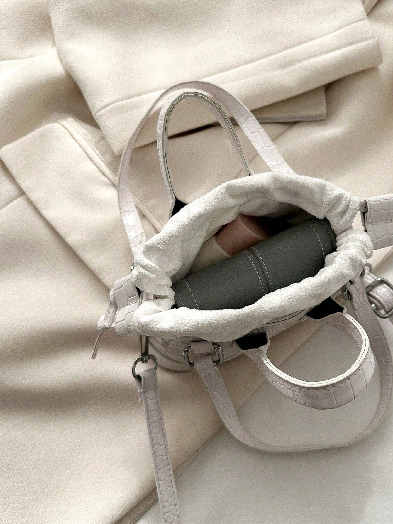 Crocodile Embossed Bucket Bag Mini Drawstring Design Funky