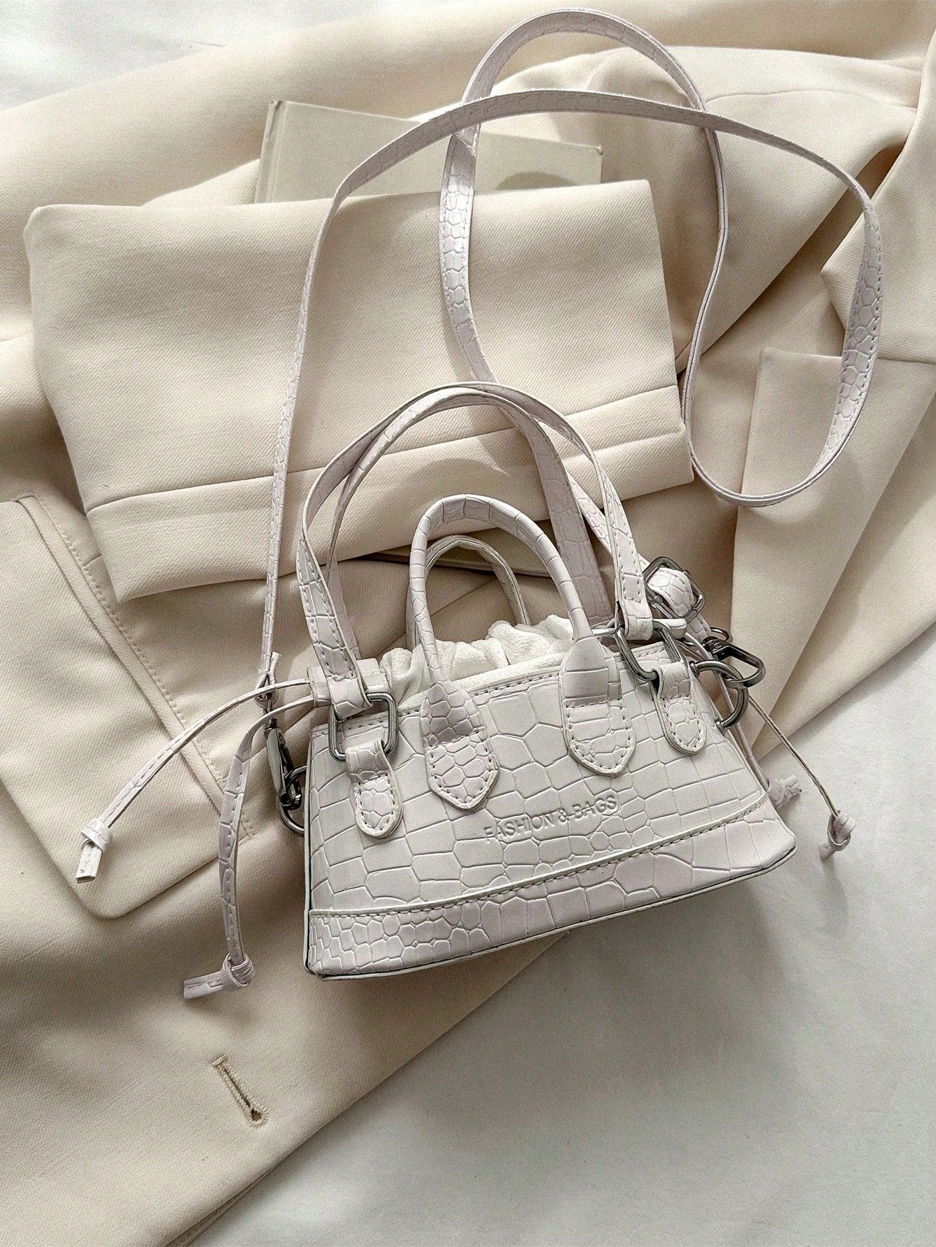 Crocodile Embossed Bucket Bag Mini Drawstring Design Funky