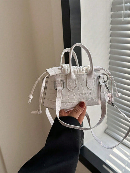 Crocodile Embossed Bucket Bag Mini Drawstring Design Funky