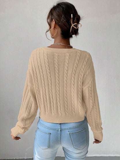 Chiquease V-Neck Cable Knit Sweater,Long Sleeve Tops Knit Pullover Fall Winter Outfit