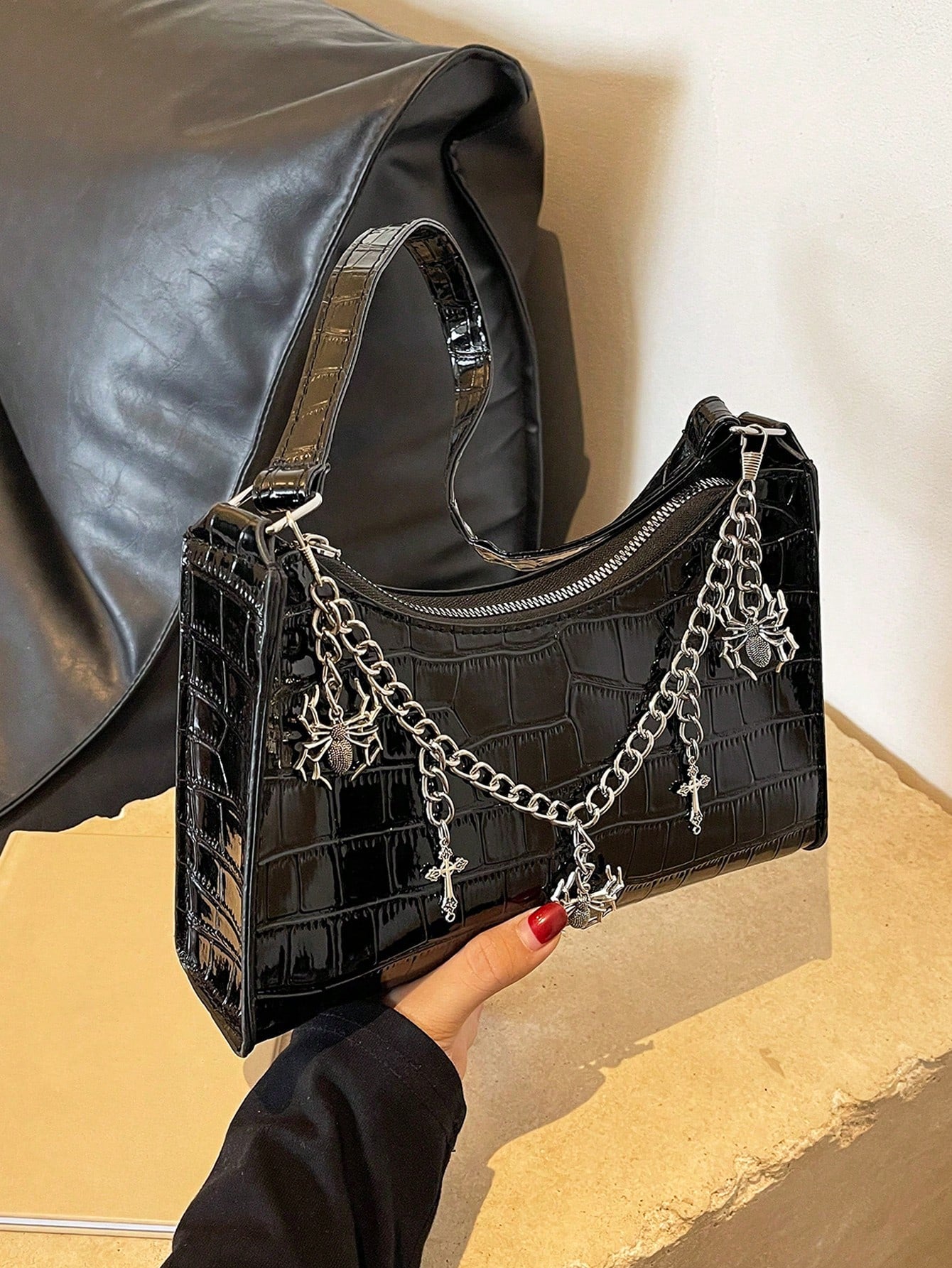 Crocodile Embossed Shoulder Bag, Animal Print Women Bag