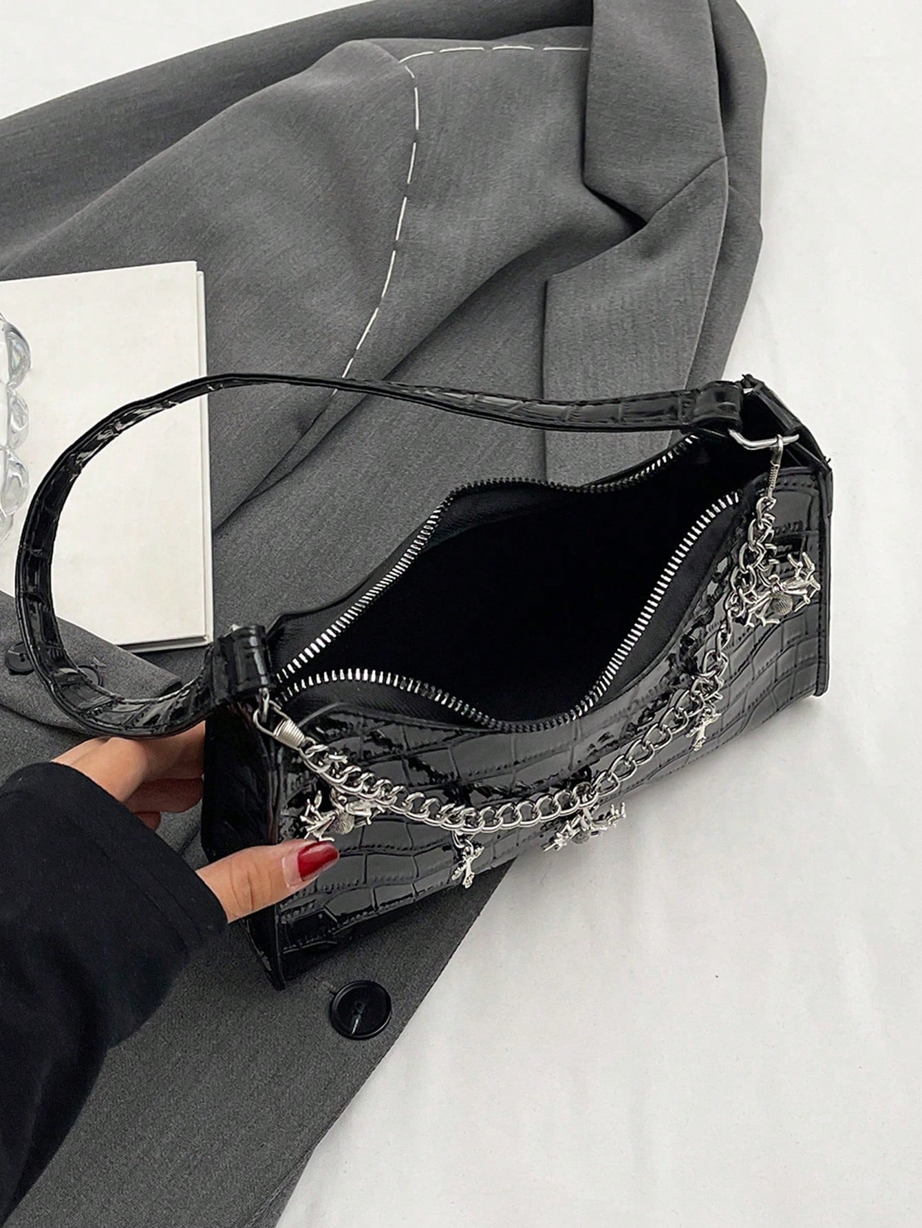 Crocodile Embossed Shoulder Bag, Animal Print Women Bag