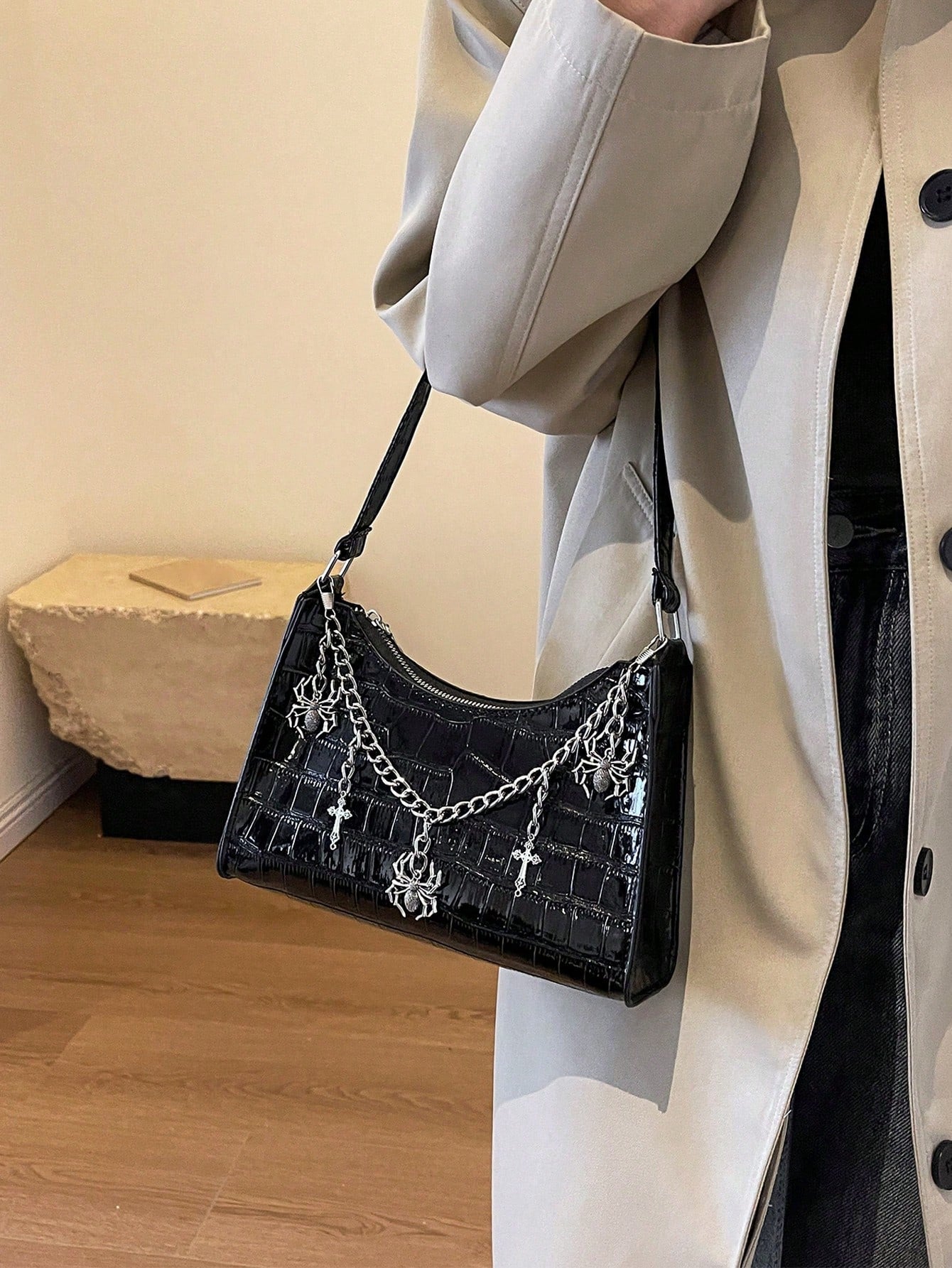 Crocodile Embossed Shoulder Bag, Animal Print Women Bag