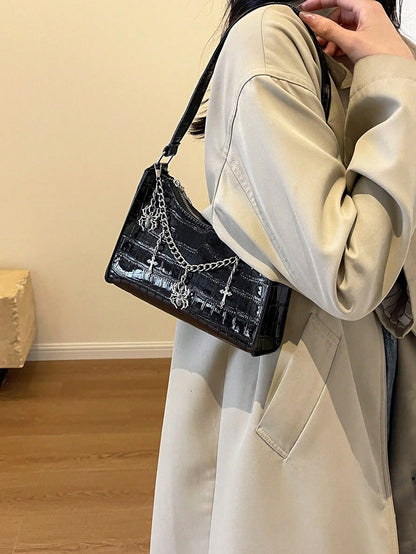 Crocodile Embossed Shoulder Bag, Animal Print Women Bag