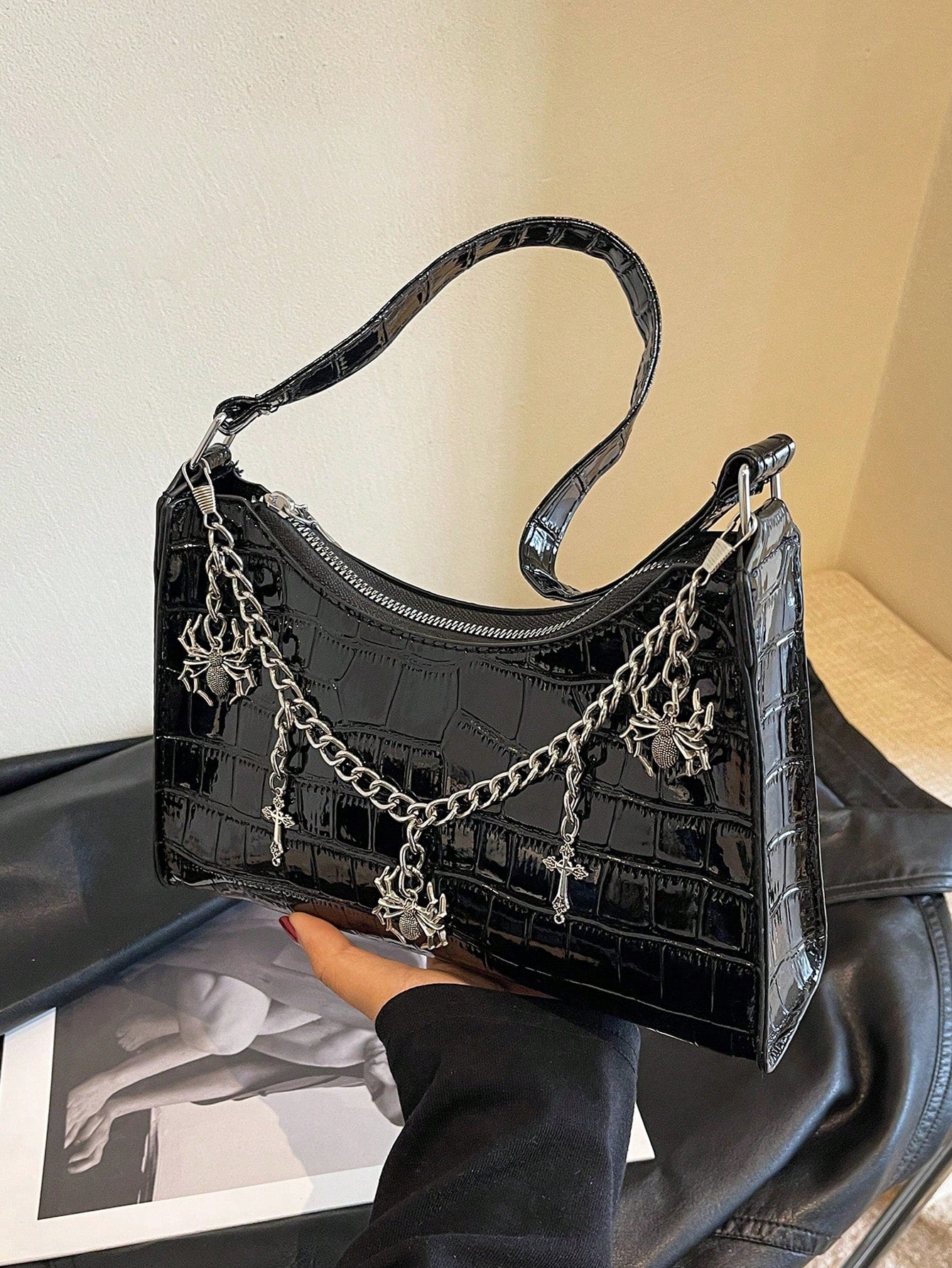 Crocodile Embossed Shoulder Bag, Animal Print Women Bag