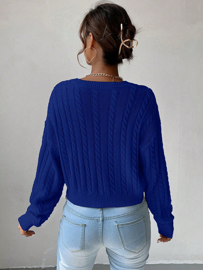 Chiquease V-Neck Cable Knit Sweater,Long Sleeve Tops Knit Pullover Fall Winter Outfit