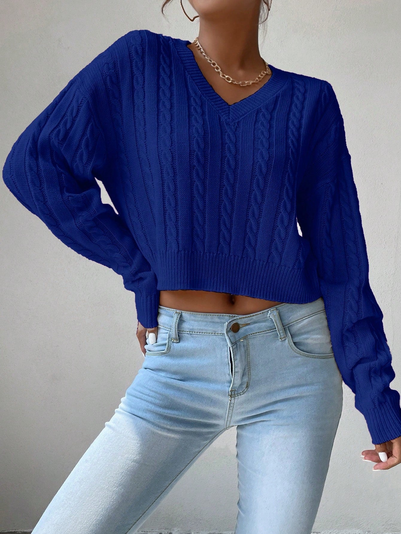 Chiquease V-Neck Cable Knit Sweater,Long Sleeve Tops Knit Pullover Fall Winter Outfit