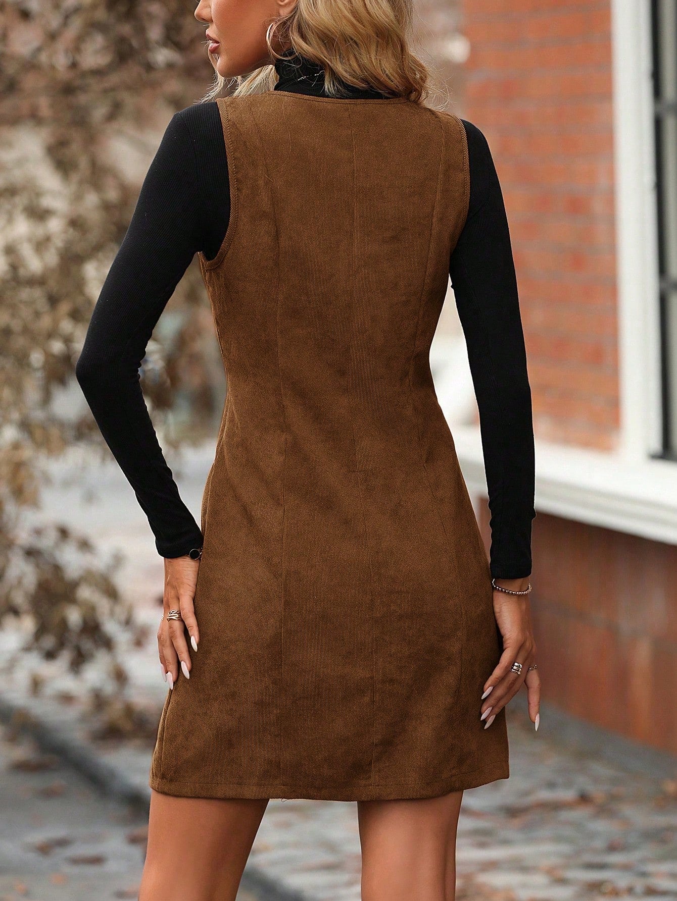 SHEIN Clasi Zip Up Corduroy Overall Dress Without Sweater