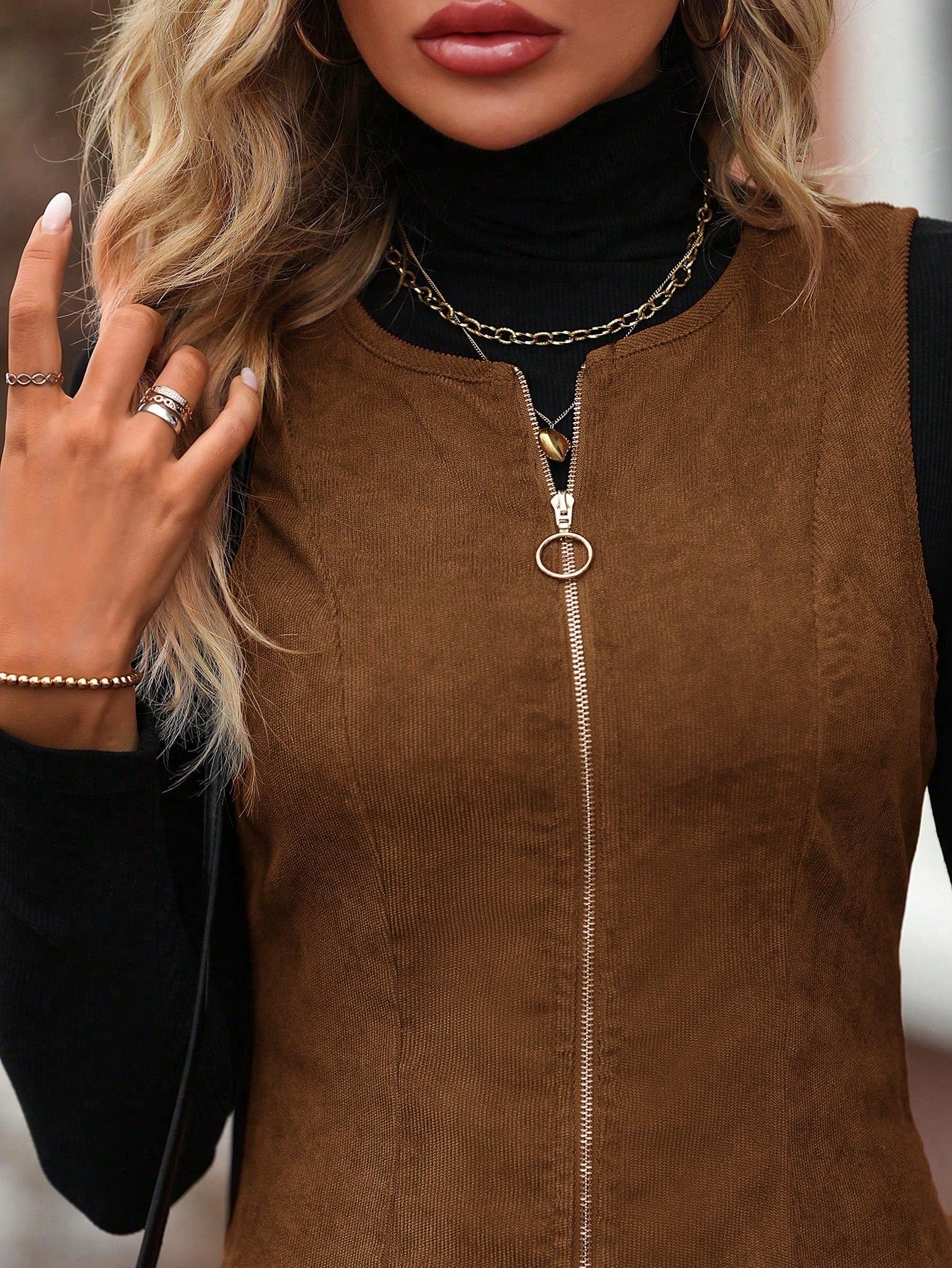 SHEIN Clasi Zip Up Corduroy Overall Dress Without Sweater