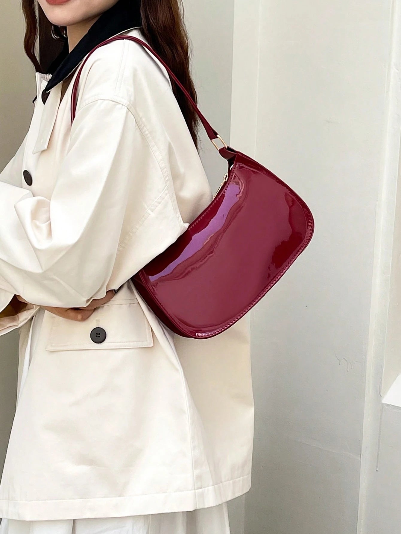Solid Color Minimalist & Elegant Embossed Shoulder Bag