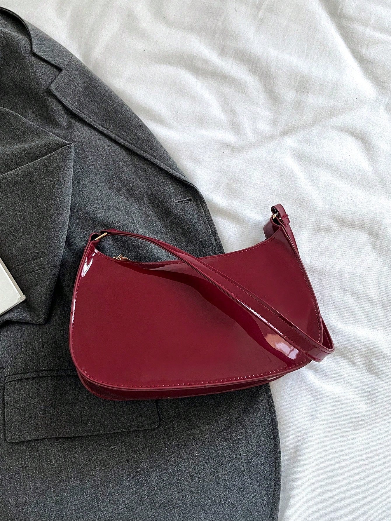 Solid Color Minimalist & Elegant Embossed Shoulder Bag