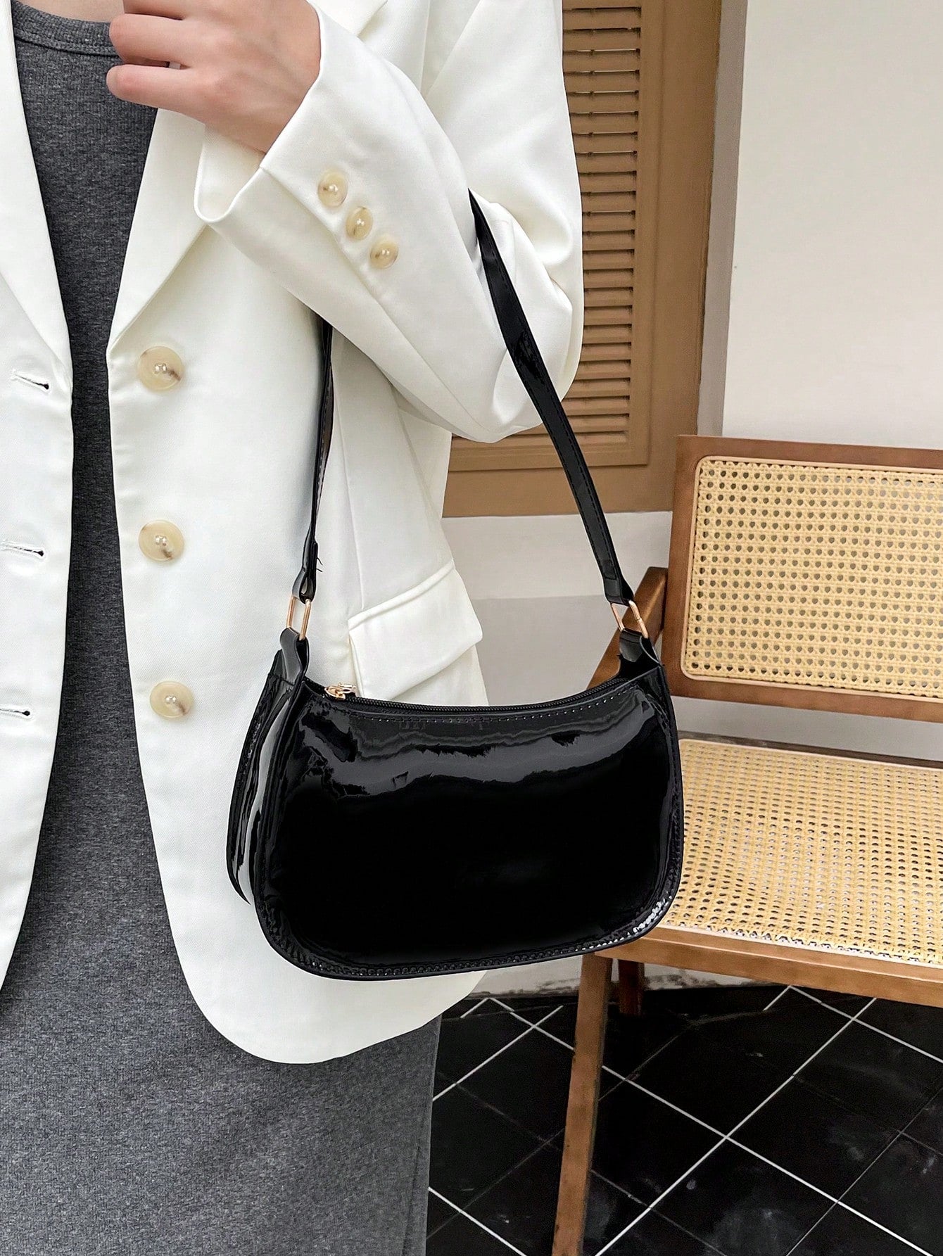 Solid Color Minimalist & Elegant Embossed Shoulder Bag