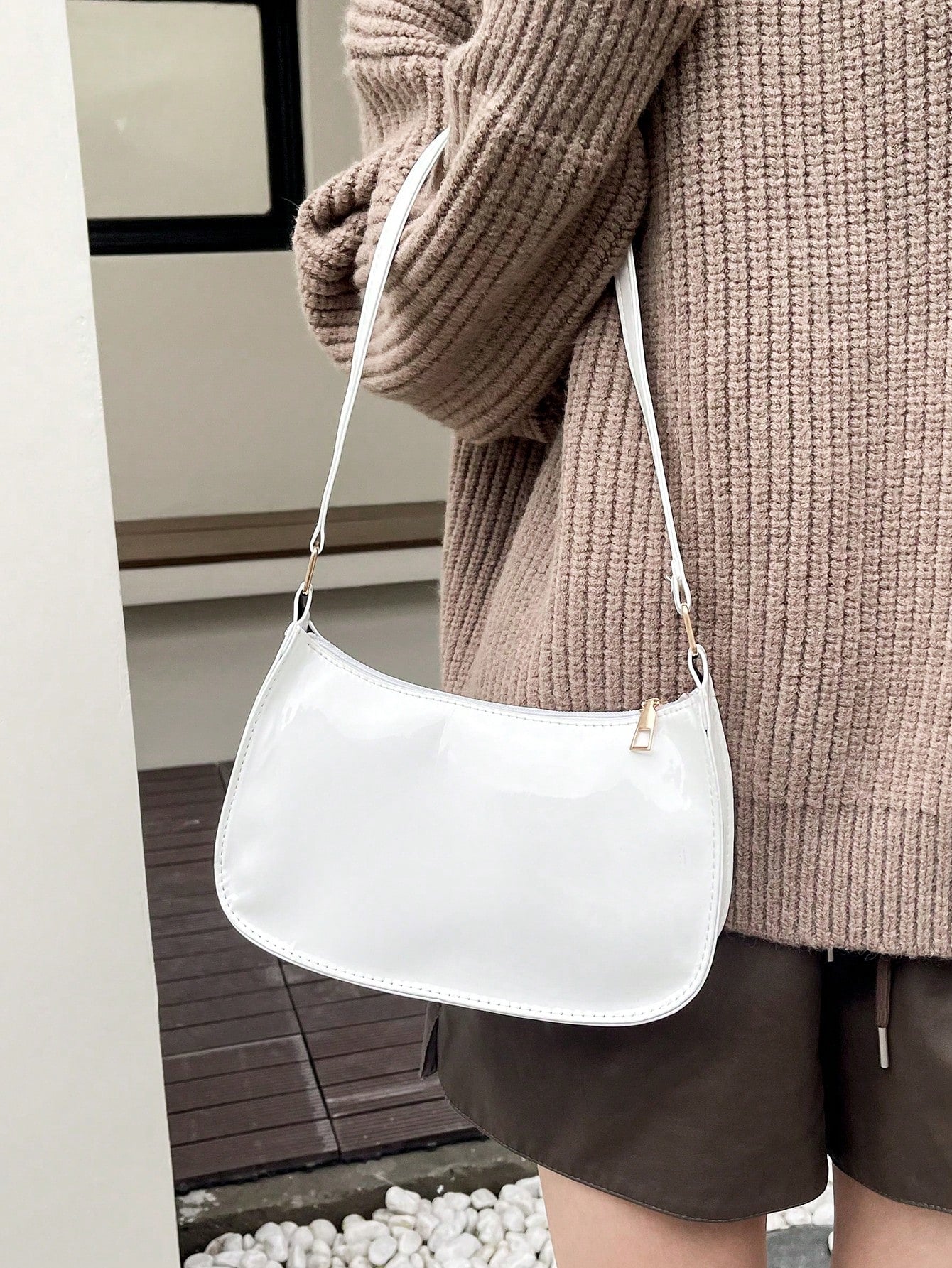 Solid Color Minimalist & Elegant Embossed Shoulder Bag