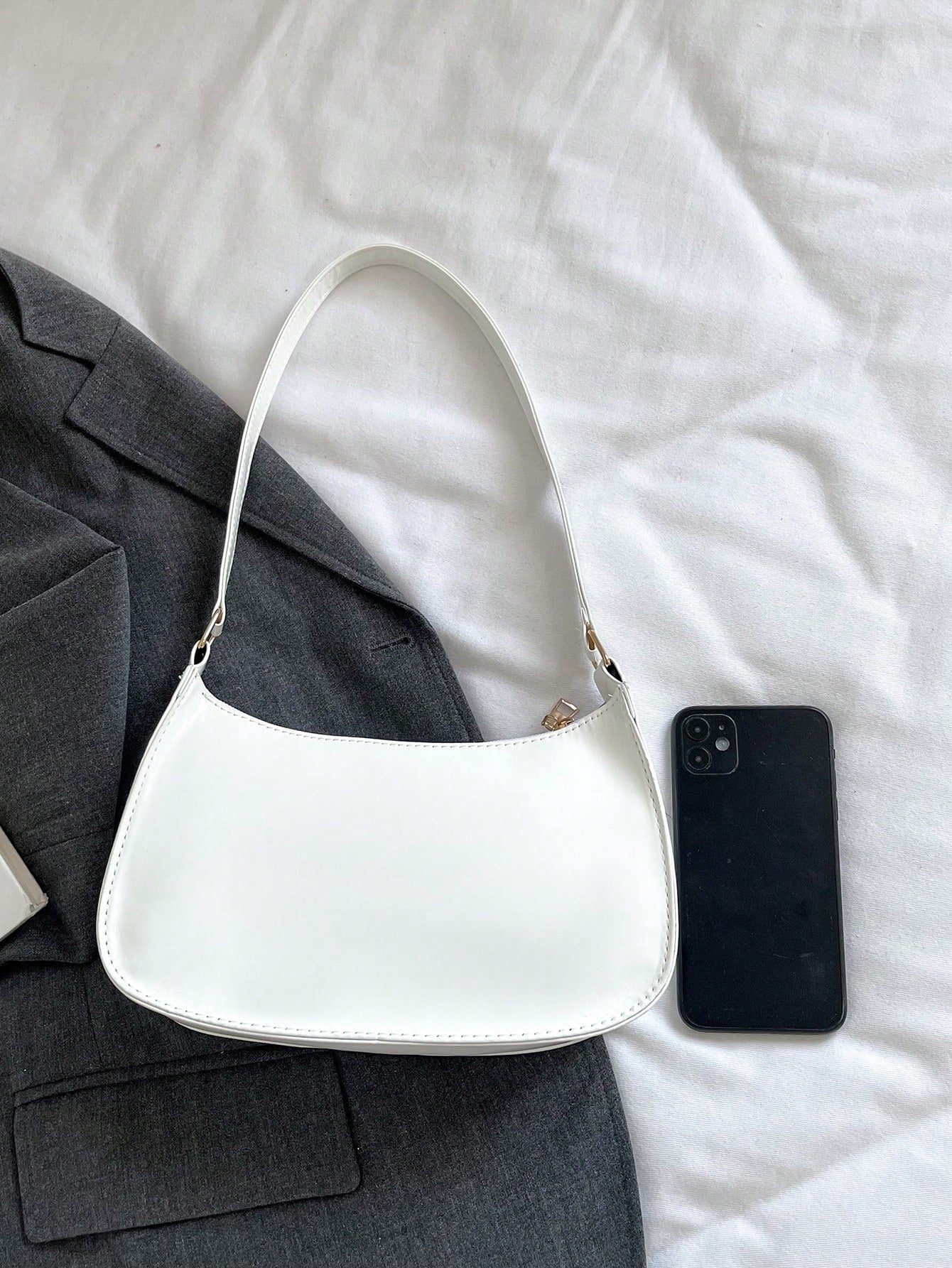 Solid Color Minimalist & Elegant Embossed Shoulder Bag