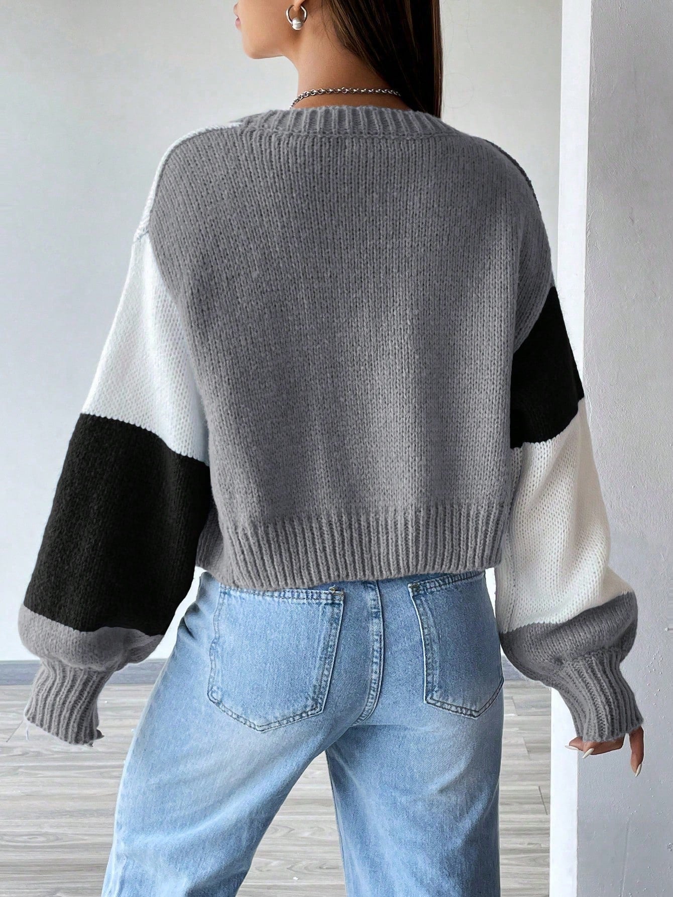 Flirla Colorblock Drop Shoulder Duster Cardigan,Long Sleeve Tops Fall Winter Cloth For Women