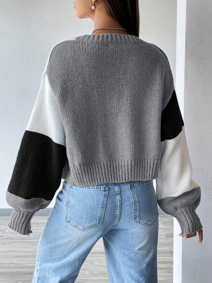 Flirla Colorblock Drop Shoulder Duster Cardigan,Long Sleeve Tops Fall Winter Cloth For Women